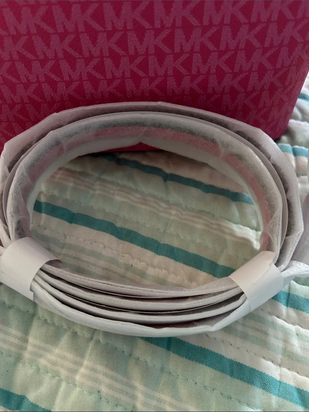 NWT Michael Kors Pink and White Signature Crossbody. Color is hibiscus